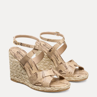 Alyssa Wedge Sandal - Adobe Snake-Print Leather