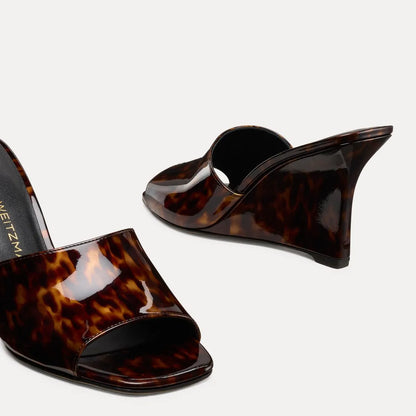 Vinnie Wedge Mule Slide 85 - Brown Tortoise-Print Leather