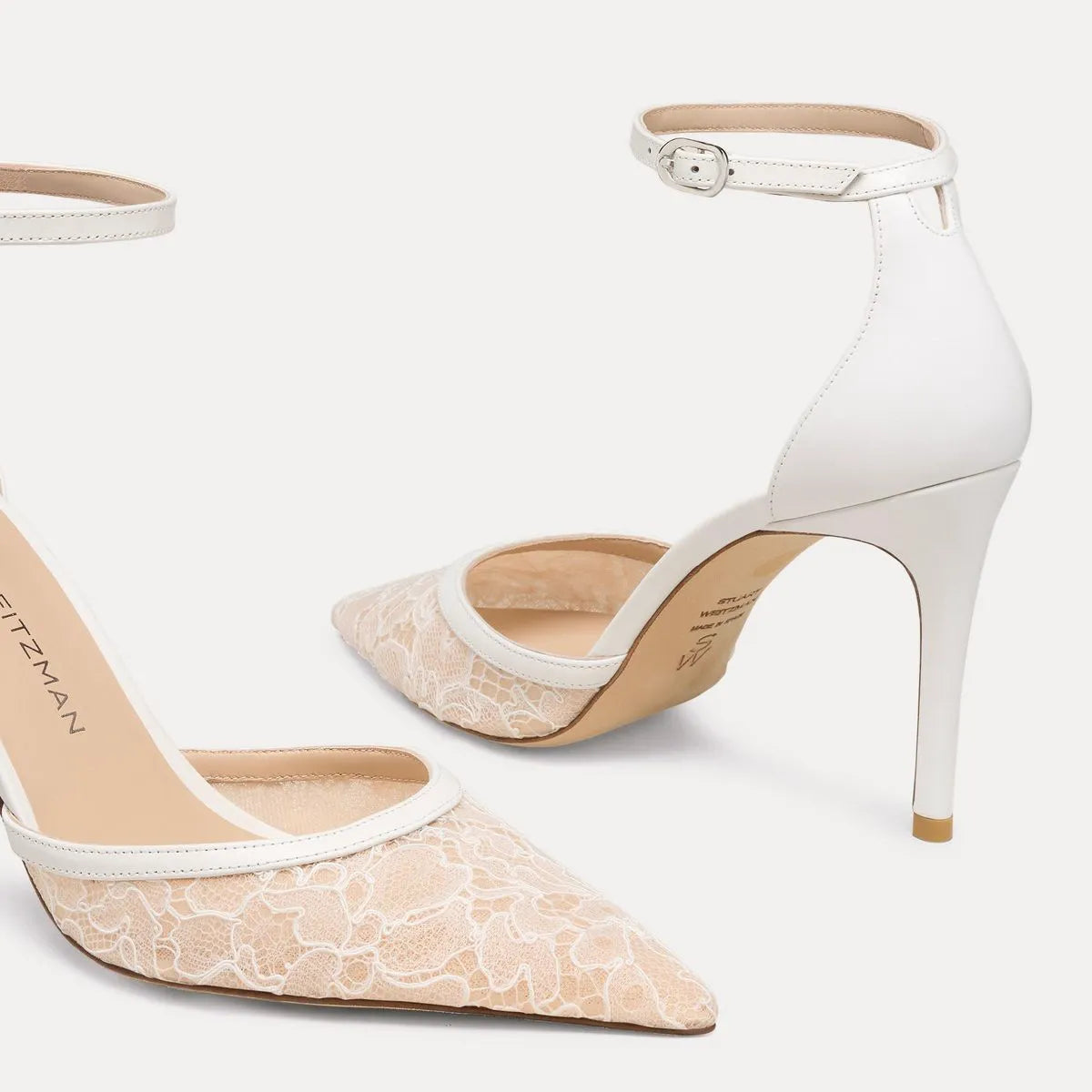 Stuart Power Ankle-Strap Pump 85 - Blanco Floral Mesh & Leather