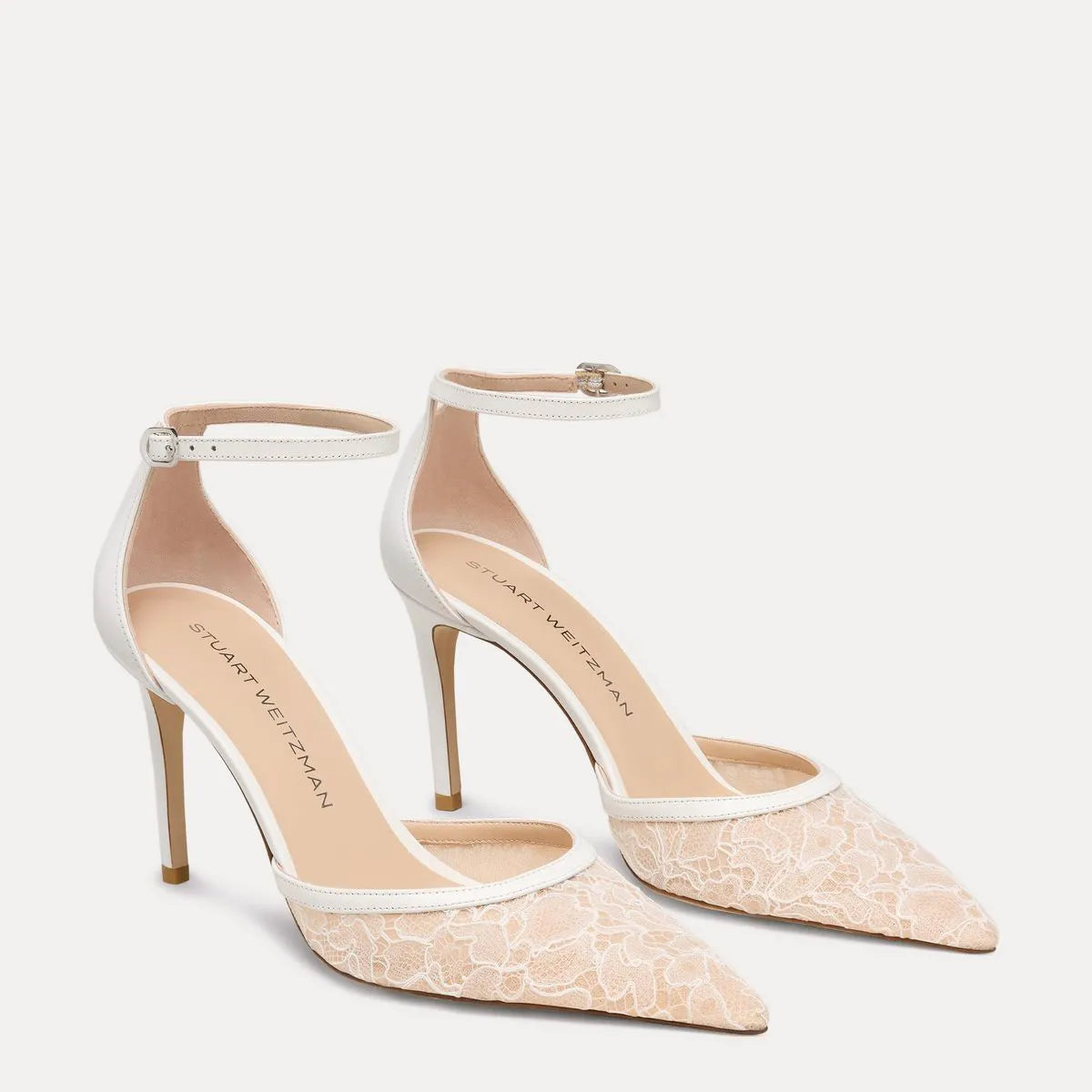 Stuart Power Ankle-Strap Pump 85 - Blanco Floral Mesh & Leather