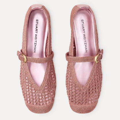 Leora Woven Mary Jane Flat - Pink Sand Crochet & Leather