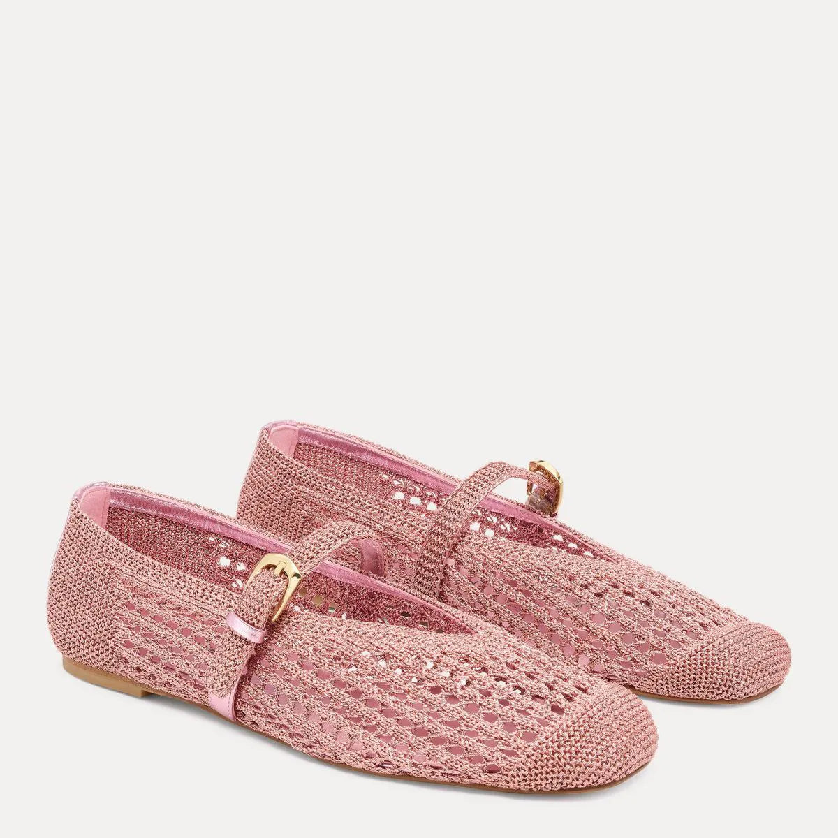 Leora Woven Mary Jane Flat - Pink Sand Crochet & Leather