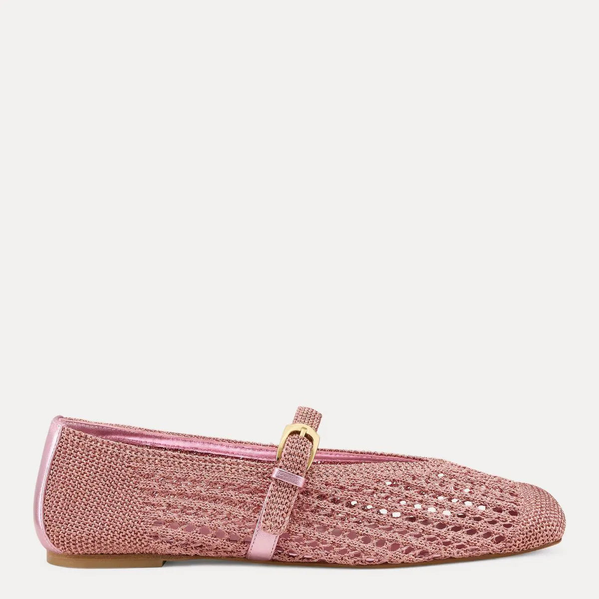 Leora Woven Mary Jane Flat - Pink Sand Crochet & Leather