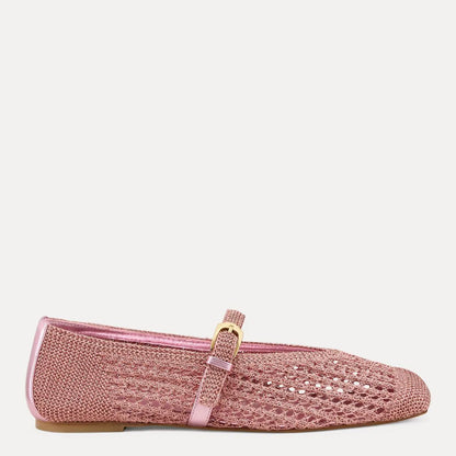Leora Woven Mary Jane Flat - Pink Sand Crochet & Leather
