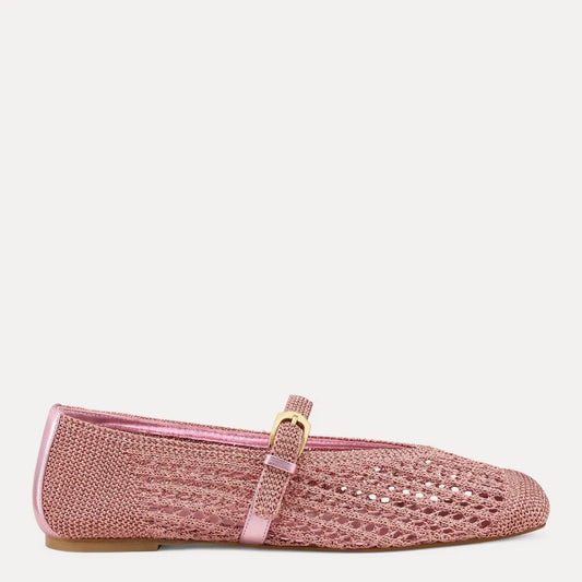 Leora Woven Mary Jane Flat - Pink Sand Crochet & Leather