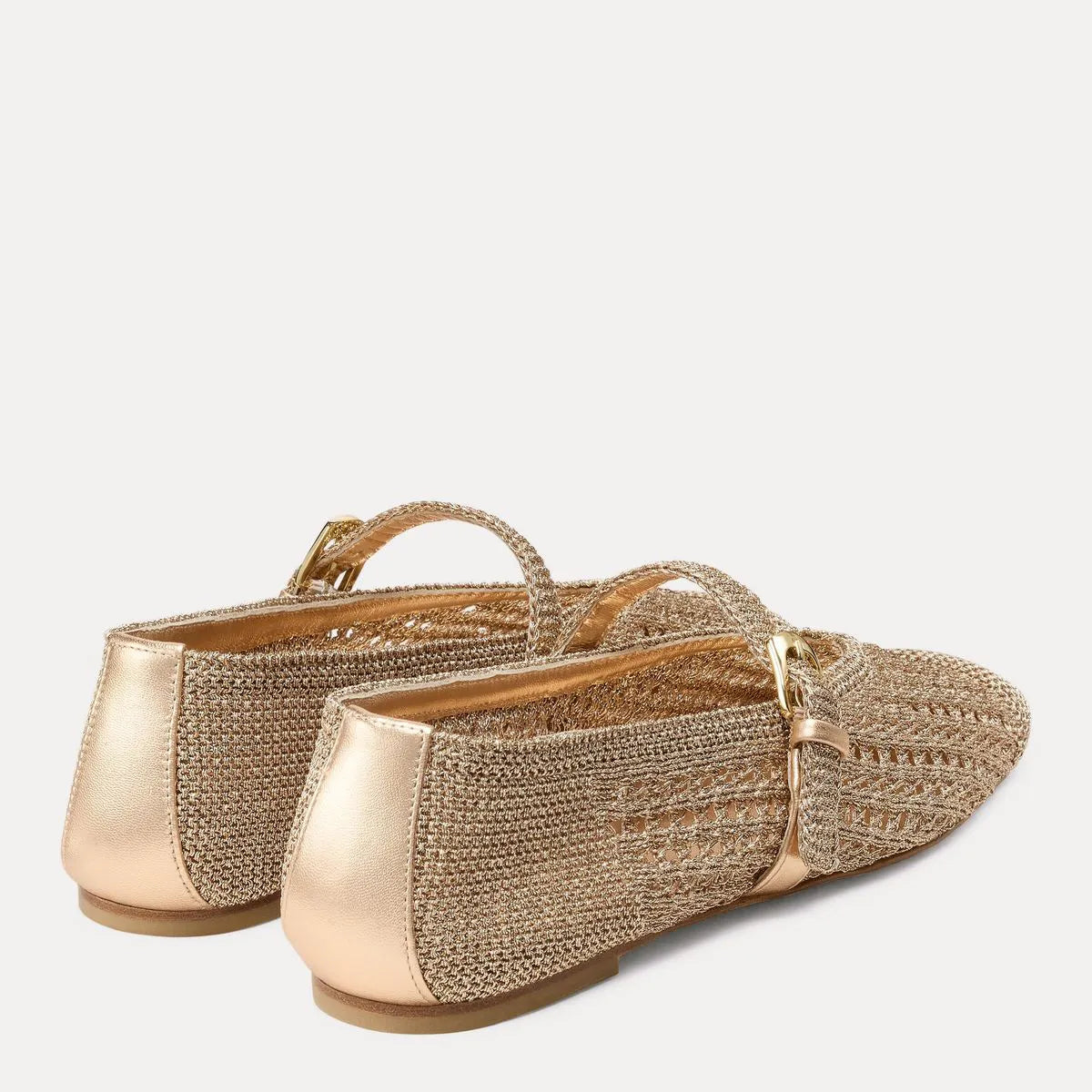 Leora Woven Mary Jane Flat - Light Gold Crochet & Leather