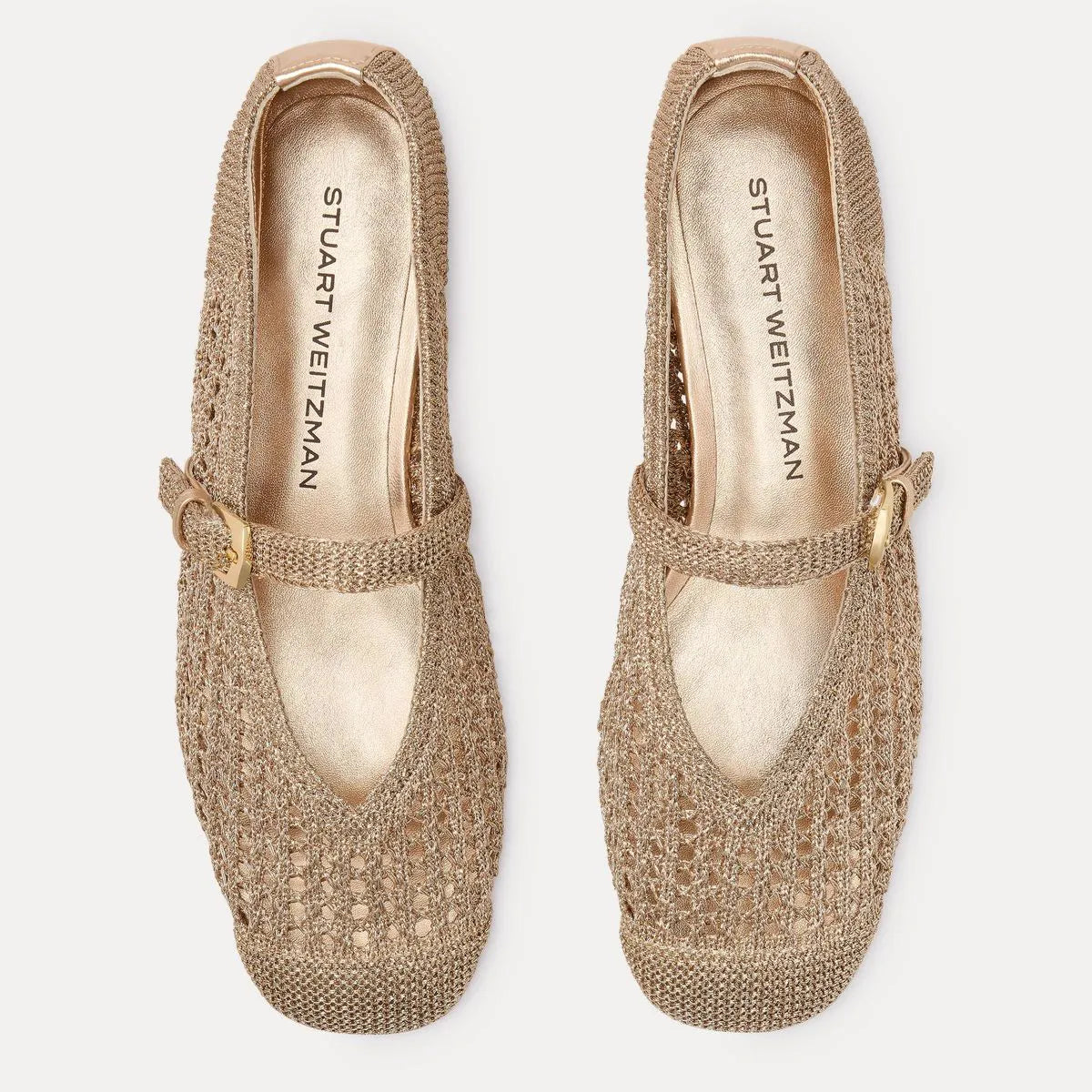 Leora Woven Mary Jane Flat - Light Gold Crochet & Leather
