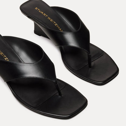 Vinnie Wedge Thong Sandal 50 - Black Leather