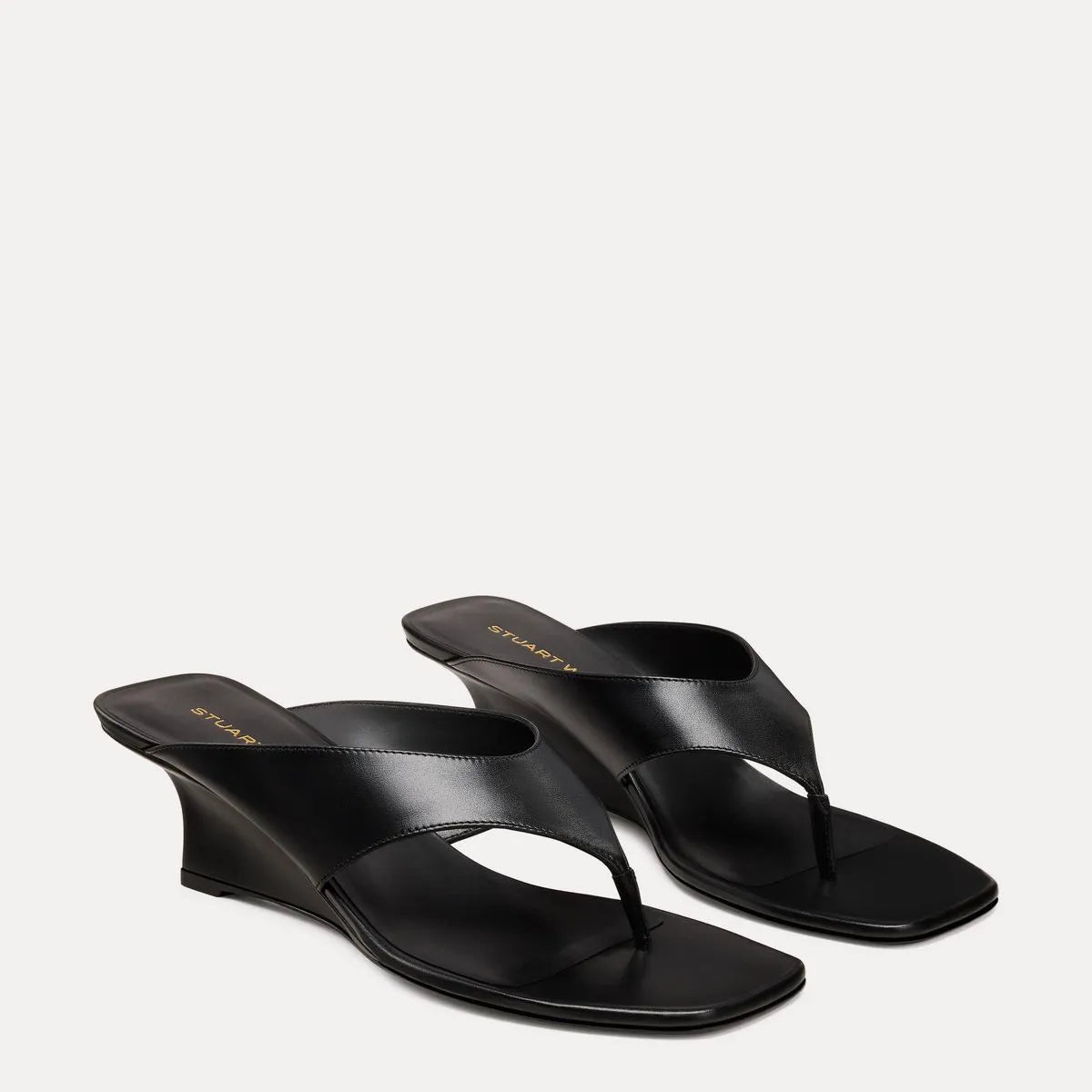 Vinnie Wedge Thong Sandal 50 - Black Leather