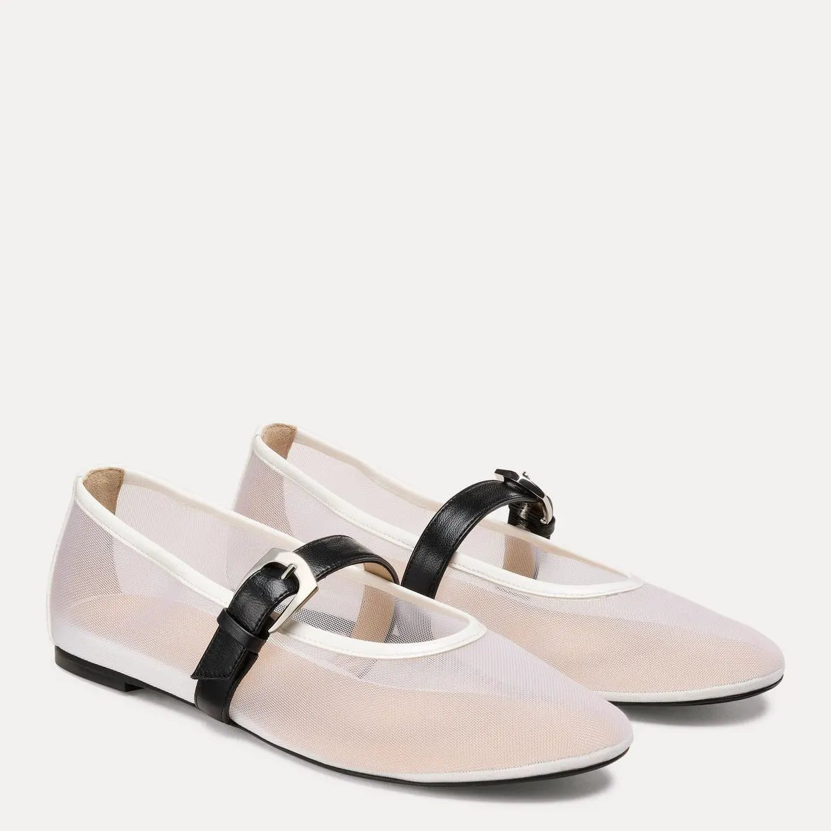 Sai Bareitall Mary Jane Flat - White Mesh & Black Leather
