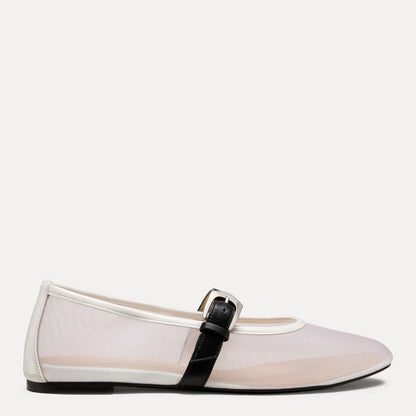 Sai Bareitall Mary Jane Flat - White Mesh & Black Leather