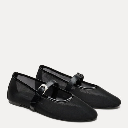 Sai Bareitall Mary Jane Flat - Black Mesh & Leather