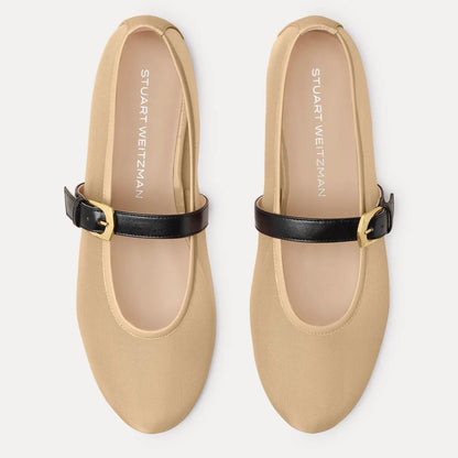 Sai Bareitall Mary Jane Flat - Beige Mesh & Black Leather
