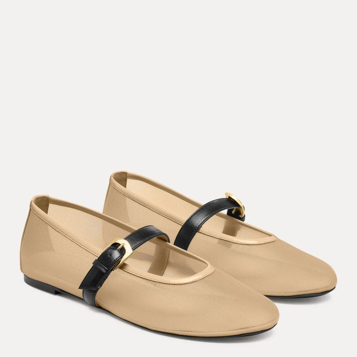 Sai Bareitall Mary Jane Flat - Beige Mesh & Black Leather