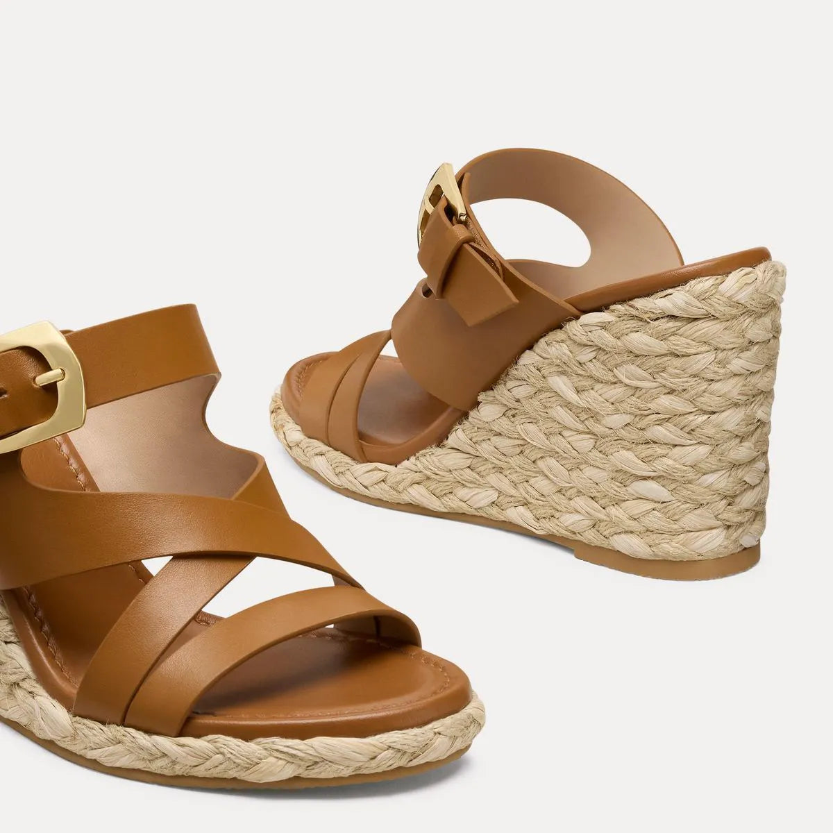 Sai Espadrille Wedge Slide Sandal - Tan Leather & Jute