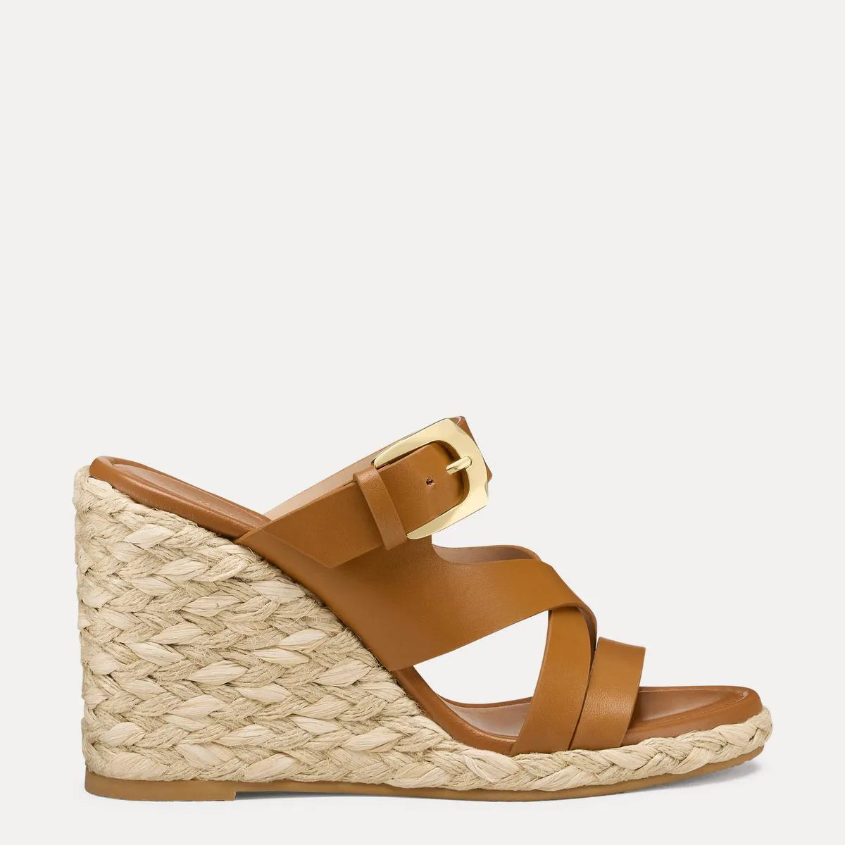 Sai Espadrille Wedge Slide Sandal - Tan Leather & Jute