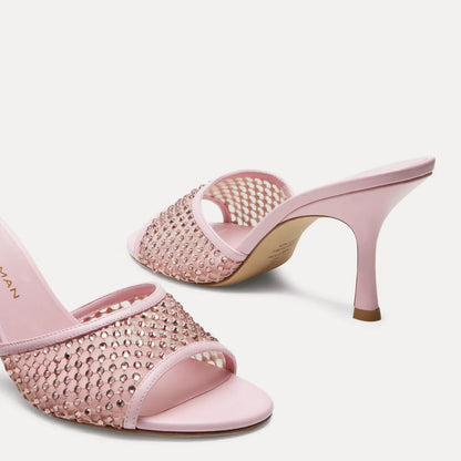 Bareitall Shine Slide Sandal 85 - Pink Crystal Mesh & Leather