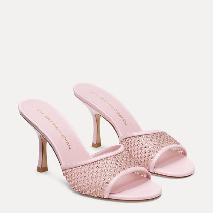 Bareitall Shine Slide Sandal 85 - Pink Crystal Mesh & Leather