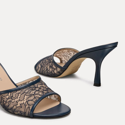 Bareitall Slide Sandal 85 - Blue Floral Mesh & Leather