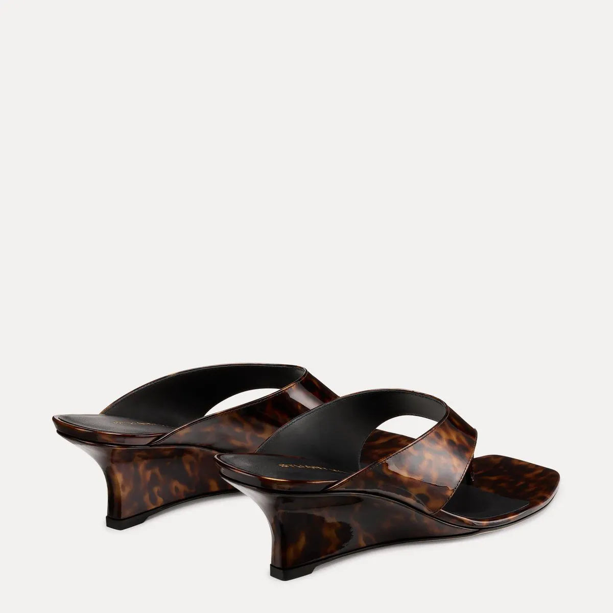 Vinnie Wedge Thong Sandal 50 - Brown Tortoise-Print Leather