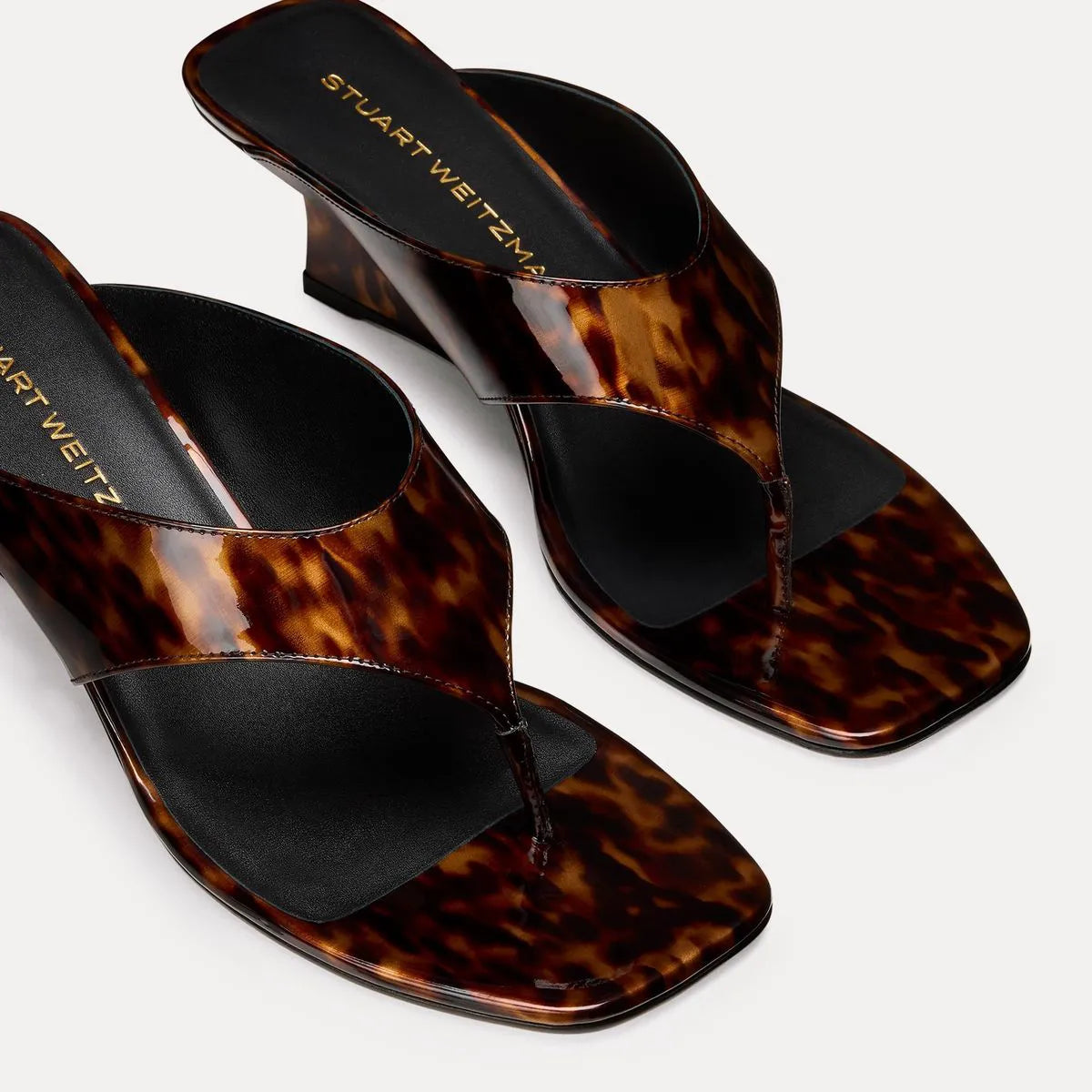 Vinnie Wedge Thong Sandal 50 - Brown Tortoise-Print Leather