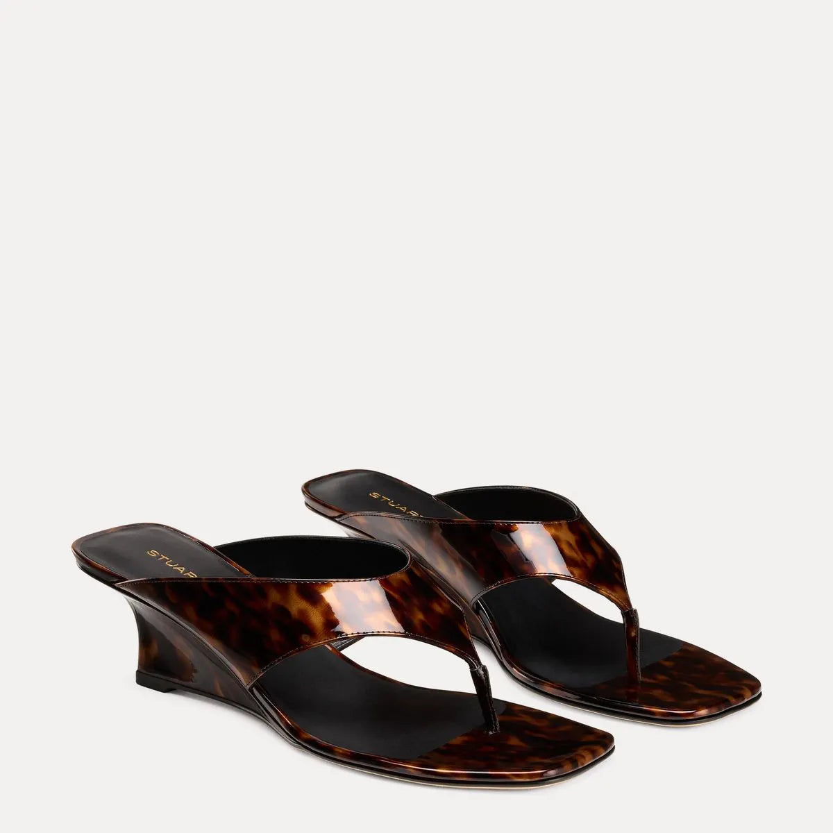 Vinnie Wedge Thong Sandal 50 - Brown Tortoise-Print Leather
