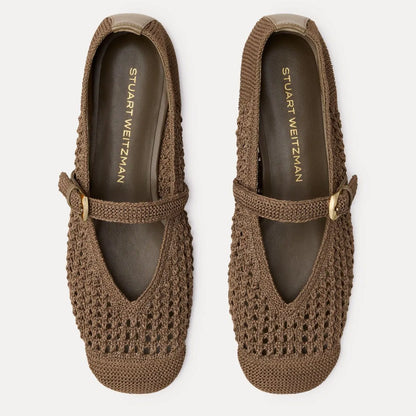 Leora Woven Mary Jane Flat - Taupe Crochet & Leather
