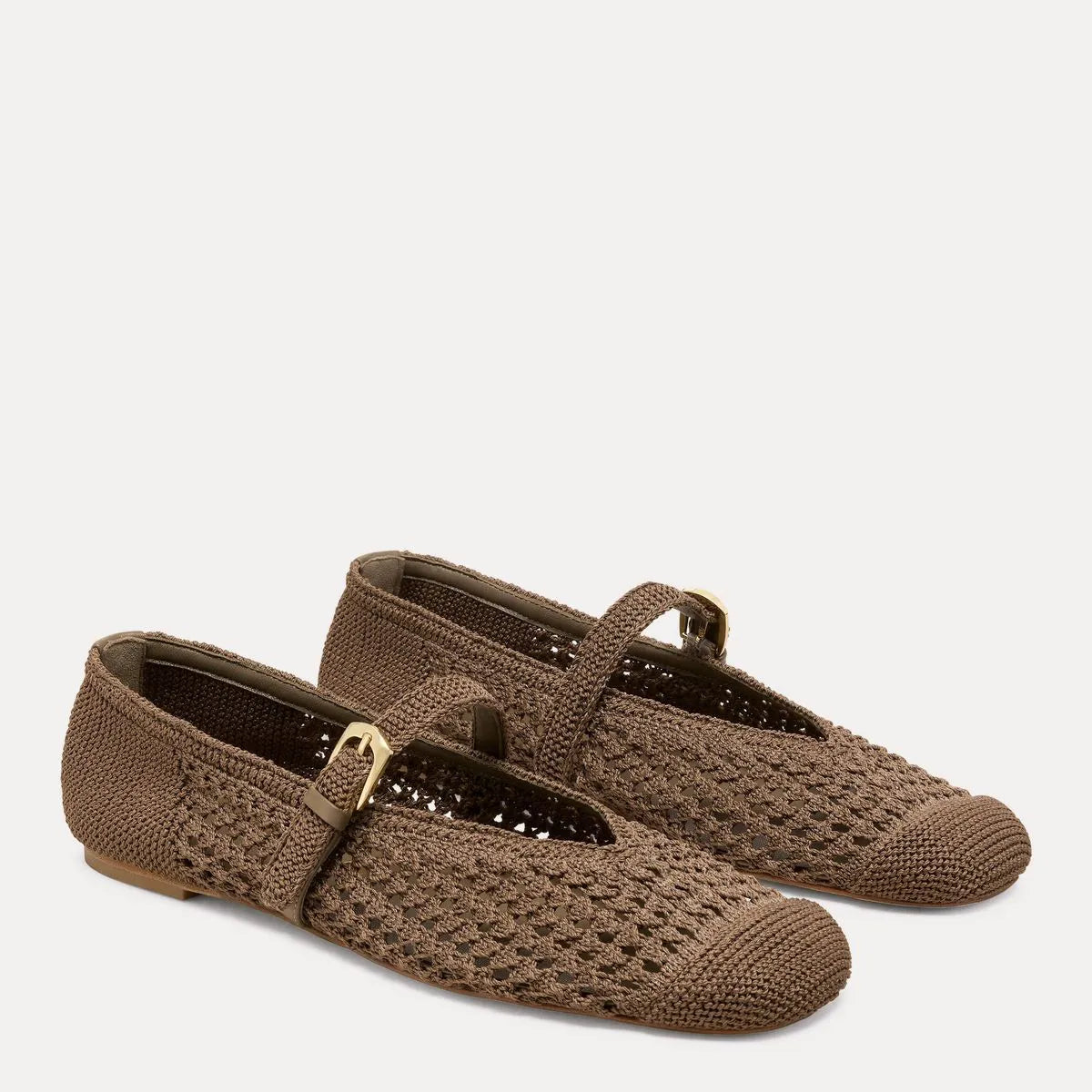 Leora Woven Mary Jane Flat - Taupe Crochet & Leather