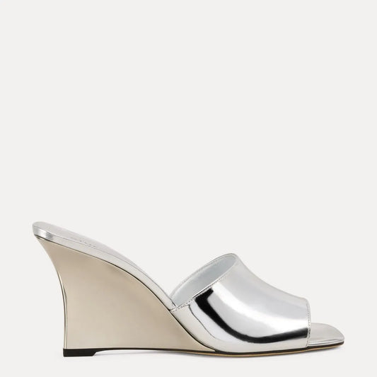 Vinnie Wedge Mule Slide 85 - Silver Leather