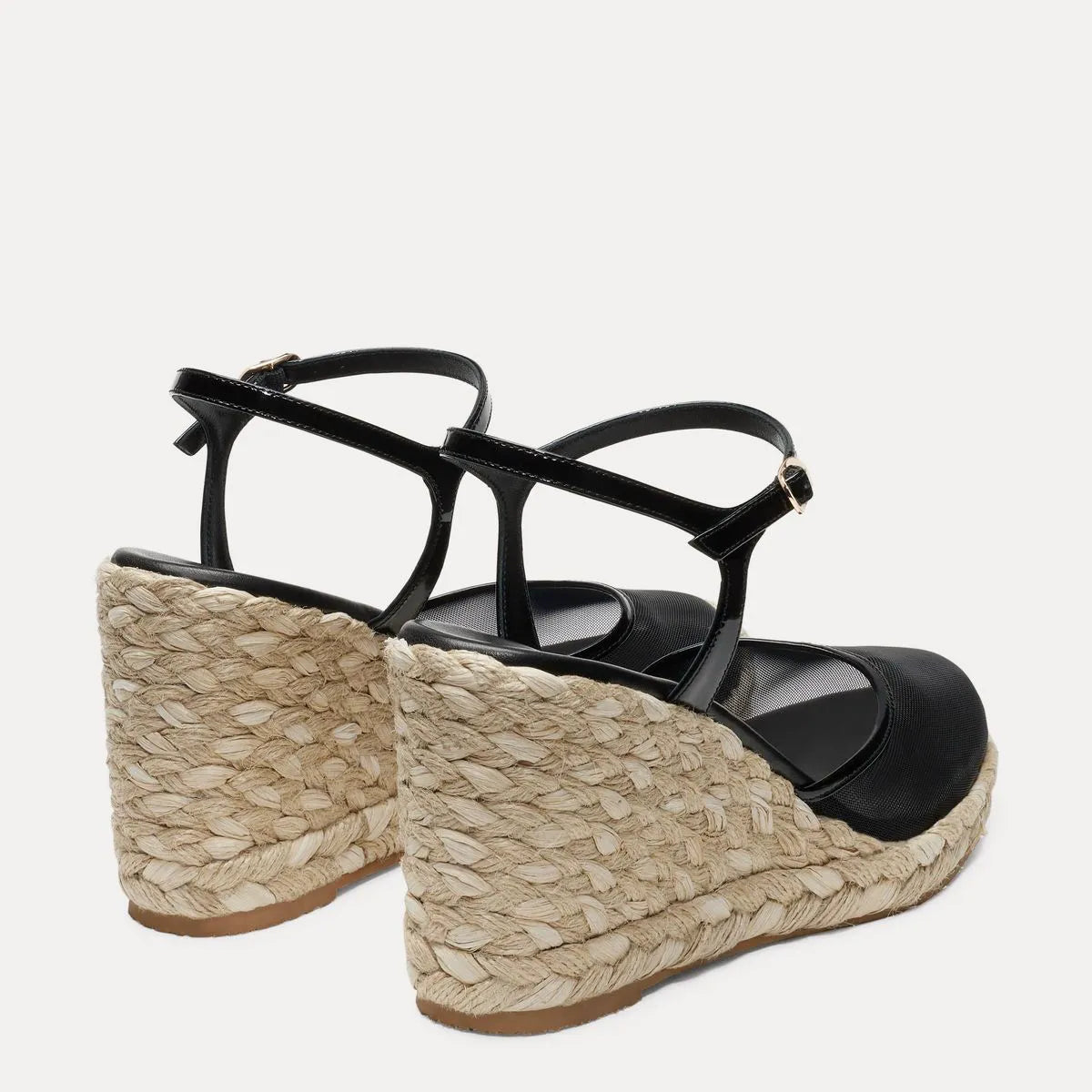 Bareitall Espadrille Wedge - Black Mesh & Natural Jute