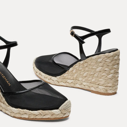 Bareitall Espadrille Wedge - Black Mesh & Natural Jute