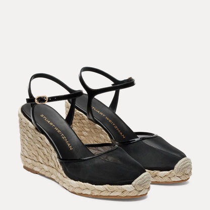 Bareitall Espadrille Wedge - Black Mesh & Natural Jute