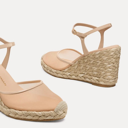 Bareitall Espadrille Wedge - Beige Mesh & Natural Jute