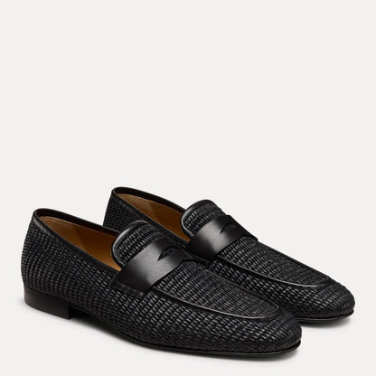 Men's Dino Loafer - Black Leather & Raffia