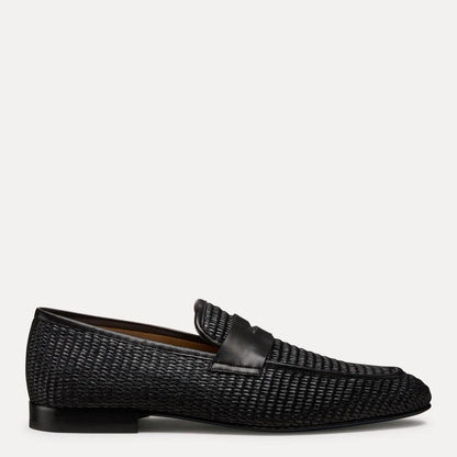 Men's Dino Loafer - Black Leather & Raffia