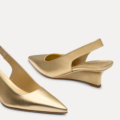 Vinnie Slingback Wedge 50 - Light Gold Leather