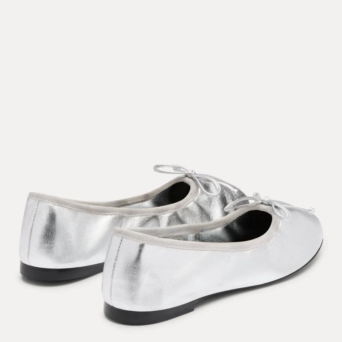 Nia Ballet Flat - Silver Leather & Grosgrain