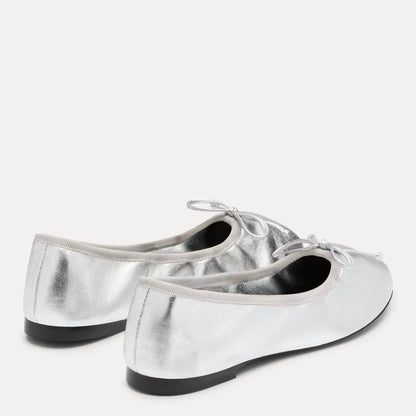 Nia Ballet Flat - Silver Leather & Grosgrain