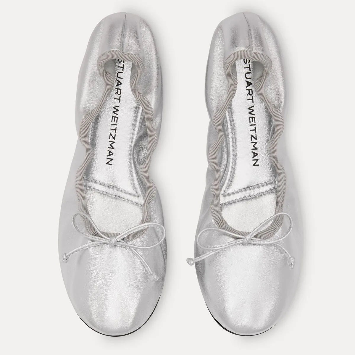 Nia Ballet Flat - Silver Leather & Grosgrain