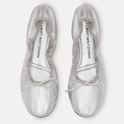 Nia Ballet Flat - Silver Leather & Grosgrain