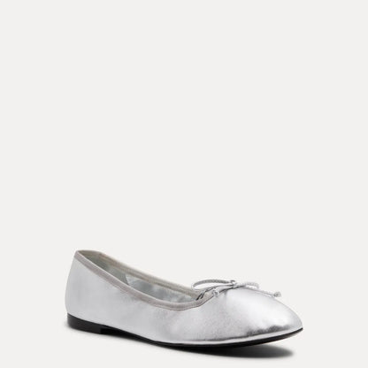 Nia Ballet Flat - Silver Leather & Grosgrain