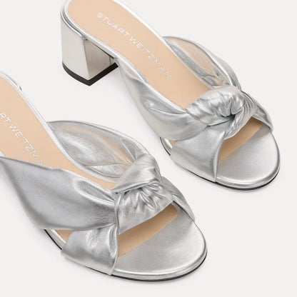 Soplaya Block-Heel Slide Sandal 50 - Silver Leather