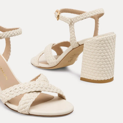 Alyssa Woven Block-Heel Sandal 85 - Cream Beige Woven