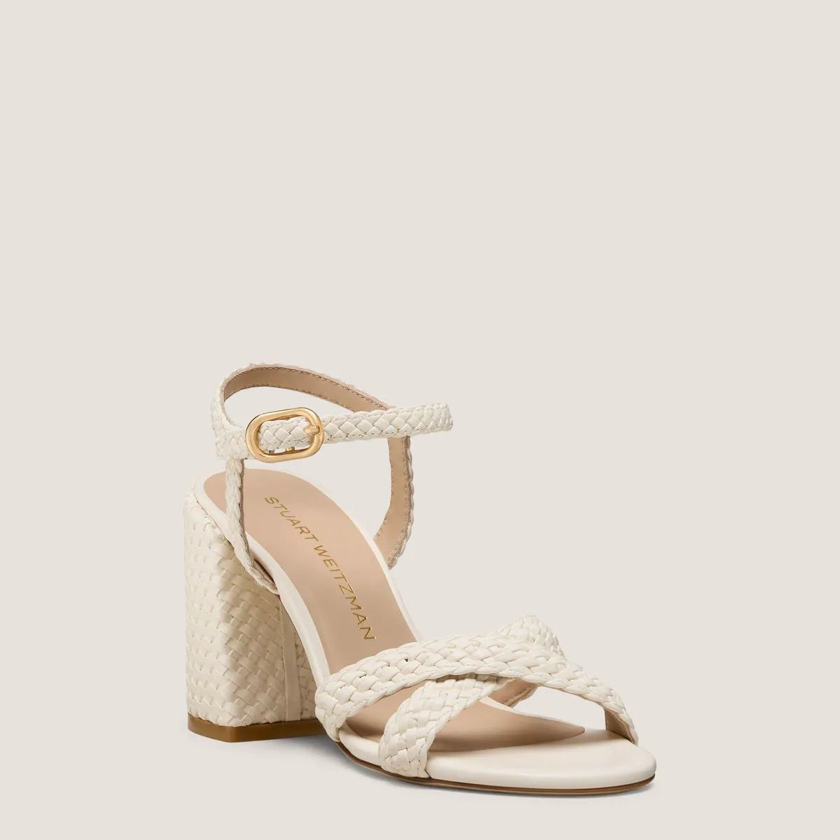 Alyssa Woven Block-Heel Sandal 85 - Cream Beige Woven