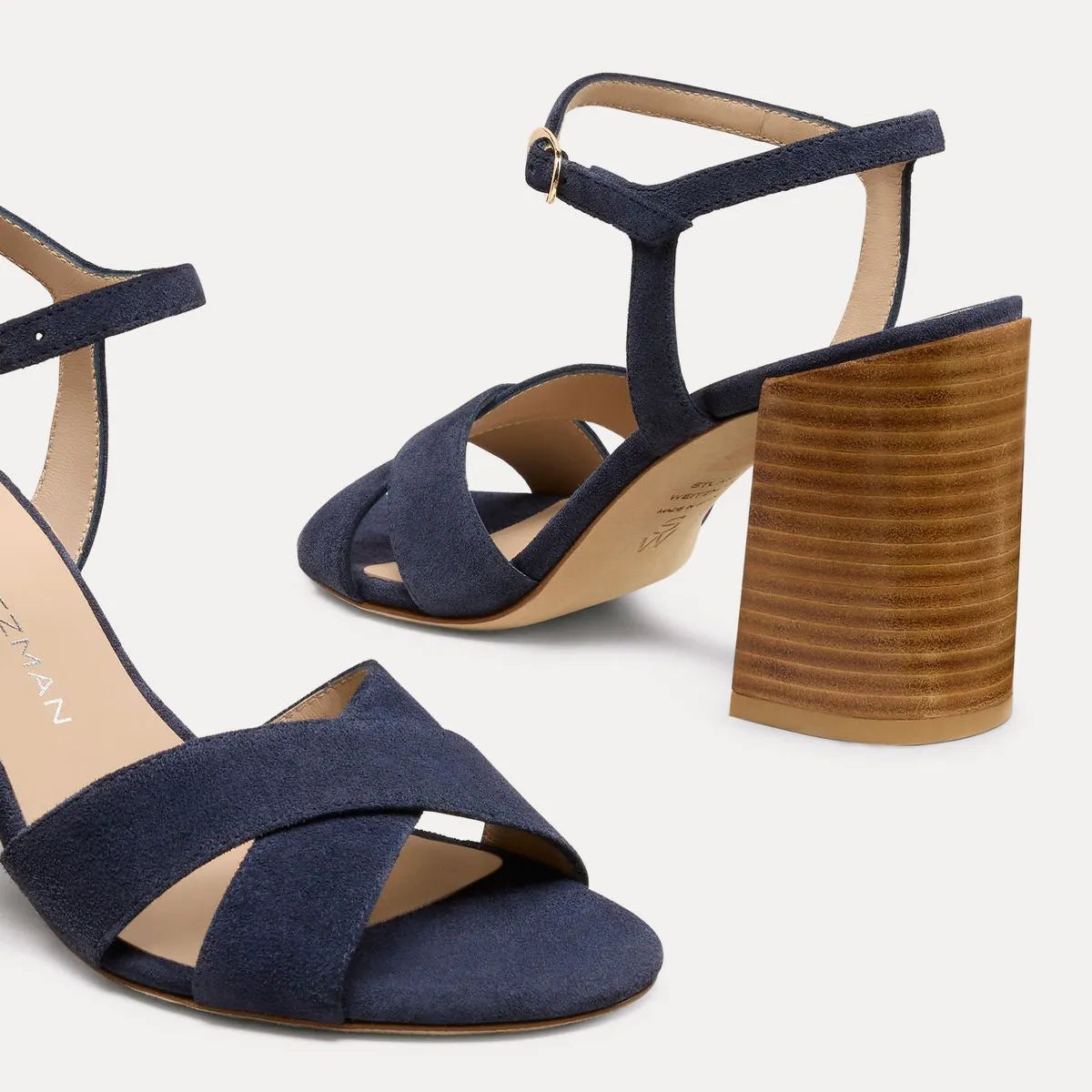 Alyssa Block-Heel Sandal 85 - Nice Blue/New Camel Suede