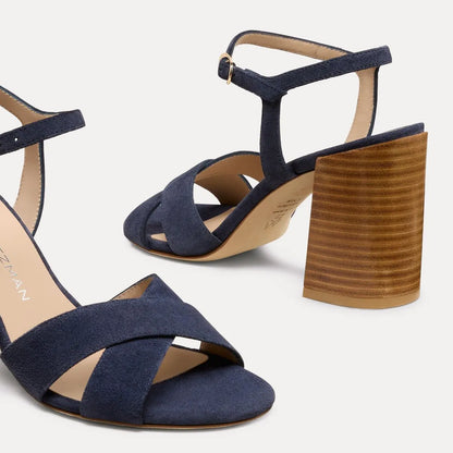 Alyssa Block-Heel Sandal 85 - Nice Blue/New Camel Suede