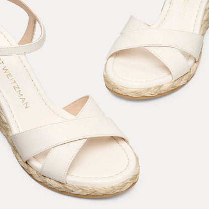 Dayna Espadrille Wedge Sandal - Cream White Leather