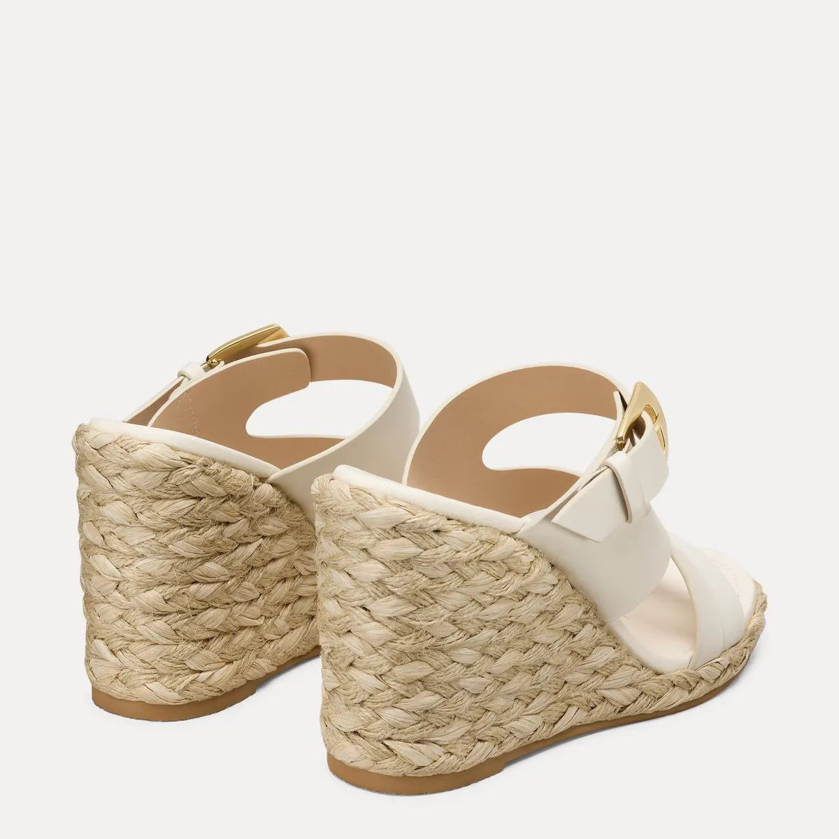 Sai Espadrille Wedge Slide Sandal - Cream Beige Leather