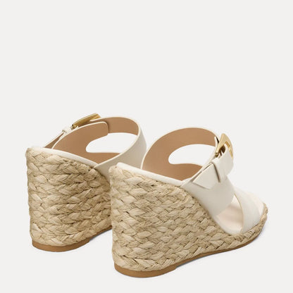 Sai Espadrille Wedge Slide Sandal - Cream Beige Leather