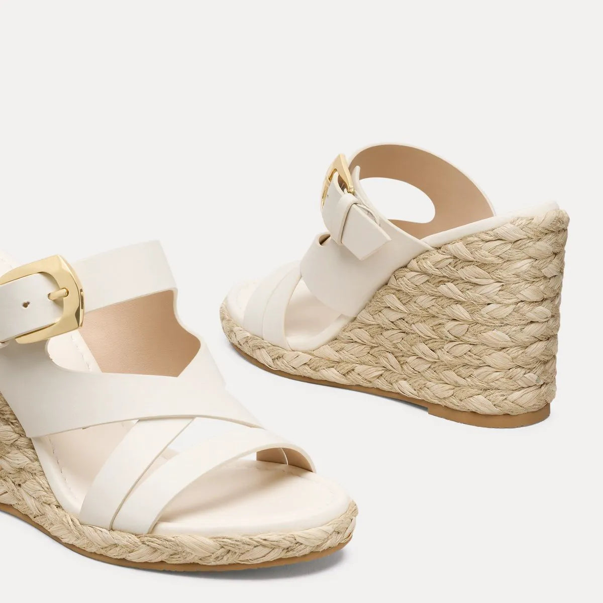 Sai Espadrille Wedge Slide Sandal - Cream Beige Leather